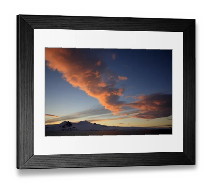 Framed Print : View of coastline and clouds at sunset, Weddell Sea, Antarctica, December Framed Print : View of coastline and clouds at sunset, Weddell Sea, Antarctica, December