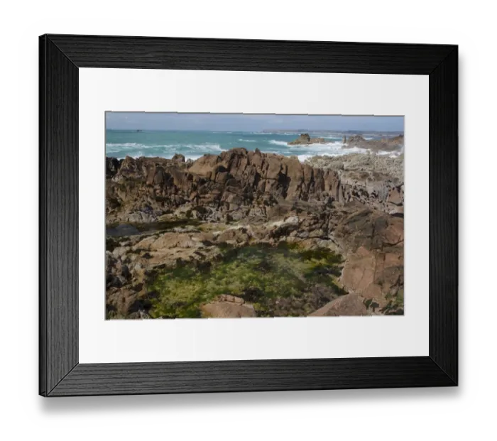 Framed Print : Rockpool on rocky shore at low tide, Jersey, Channel Islands, May