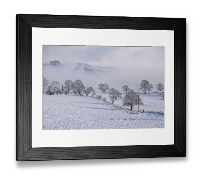 Framed Print : View of farmland and hills covered with snow and mist, Whitewell, Clitheroe, Forest of Bowland, Lancashire, England Framed Print : View of farmland and hills covered with snow and mist, Whitewell, Clitheroe, Forest of Bowland, Lancashire, England