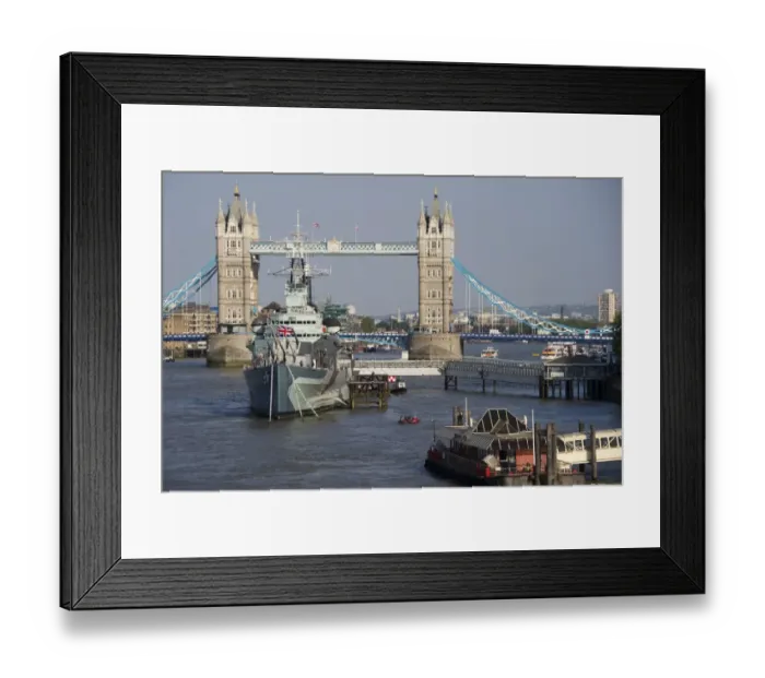 Framed Print : View of HMS Belfast museum ship moored on river in city, Tower Bridge, River Thames, London, England, april Framed Print : View of HMS Belfast museum ship moored on river in city, Tower Bridge, River Thames, London, England, april