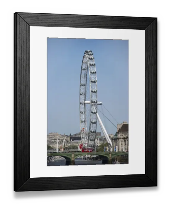 Framed Print : View of ferris wheel and city river, London Eye, South Bank, River Thames, Lambeth, London, England, april