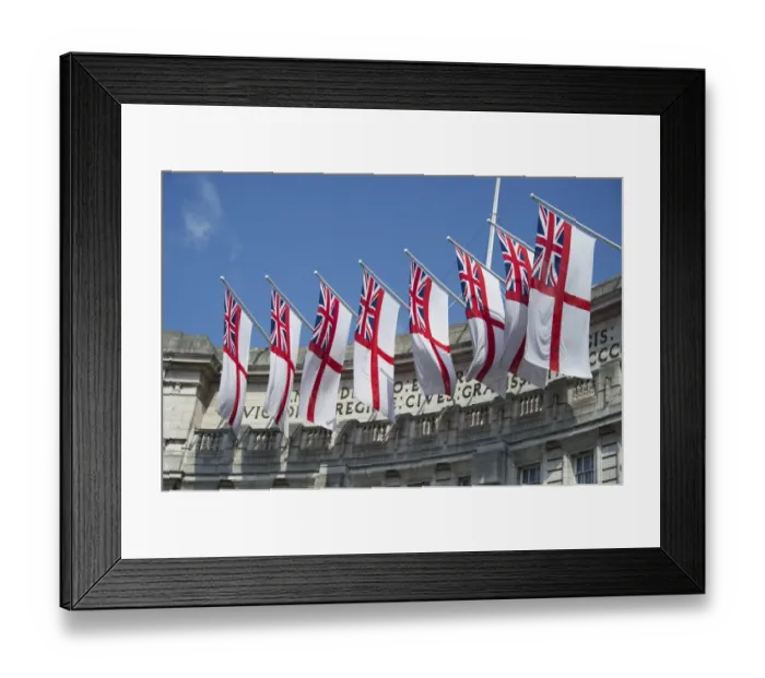 Framed Print : White Ensign flags on office building, Admiralty Arch, City of Westminster, London, England, april