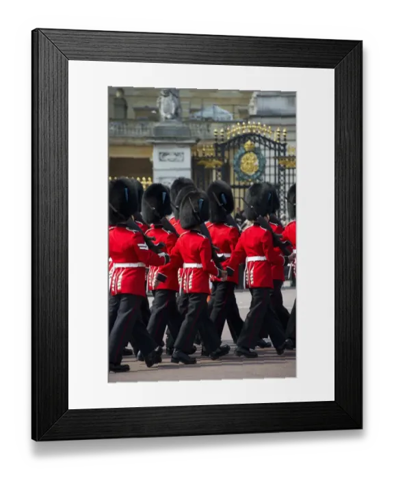 Framed Print : Irish Guards guardsmen in ceremonial uniforms, Changing of the Guard outside palace, Buckingham Palace
