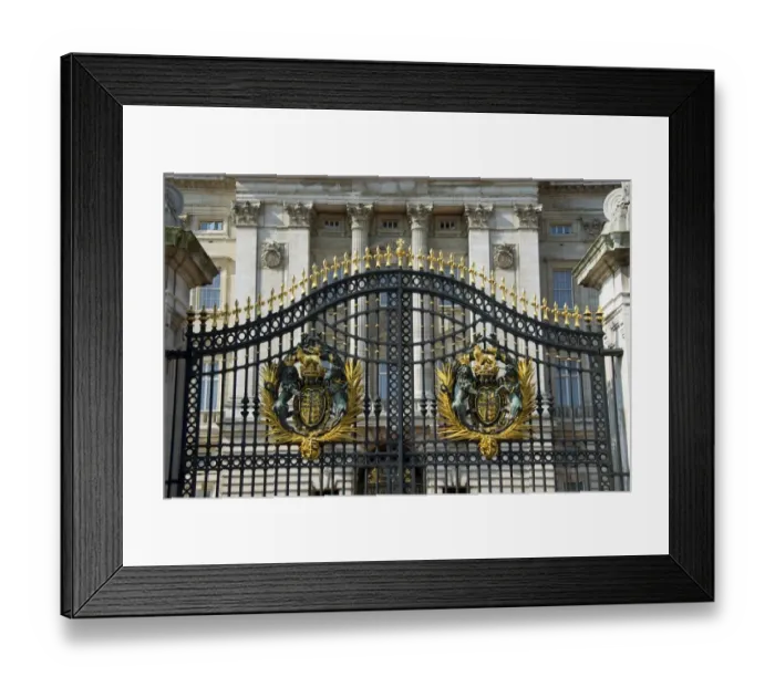 Framed Print : Royal coat of arms on palace gates, Buckingham Palace, City of Westminster, London, England, april Framed Print : Royal coat of arms on palace gates, Buckingham Palace, City of Westminster, London, England, april
