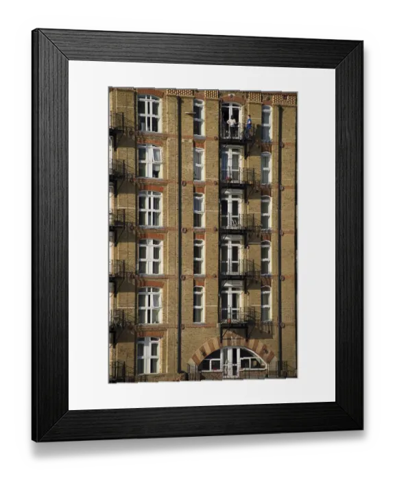 Framed Print : City apartment building facade with balconies, London, England, april