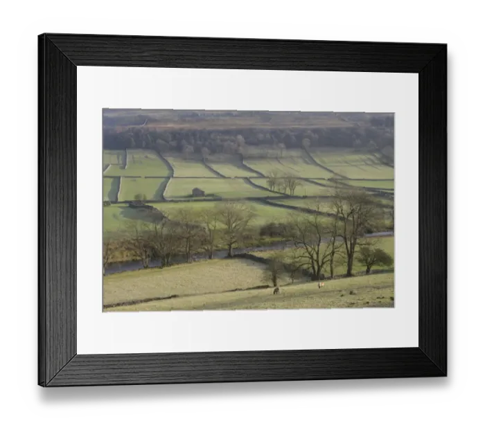 Framed Print : View of river, stone building, drystone walls, bare trees and hillside, River Wharfe, Kettlewell, Wharfedale Framed Print : View of river, stone building, drystone walls, bare trees and hillside, River Wharfe, Kettlewell, Wharfedale