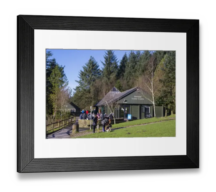 Framed Print : Visitors outside visitor centre, Bowland Visitor Centre, Beacon Fell Country Park, Forest of Bowland, Lancashire