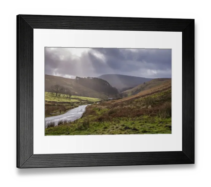 Framed Print : View of road in moorland habitat, looking towards Sykes, Trough of Bowland, Forest of Bowland, Lancashire, England