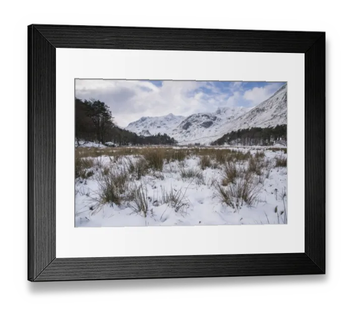 Framed Print : View of snow covered upland landscape, Grisedale, Lake District, Cumbria, England, January Framed Print : View of snow covered upland landscape, Grisedale, Lake District, Cumbria, England, January