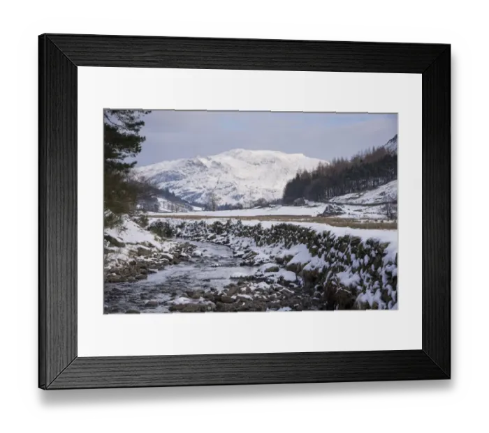 Framed Print : View of stream flowing through snow covered upland landscape, Grisedale Beck, Grisedale, Lake District, Cumbria Framed Print : View of stream flowing through snow covered upland landscape, Grisedale Beck, Grisedale, Lake District, Cumbria