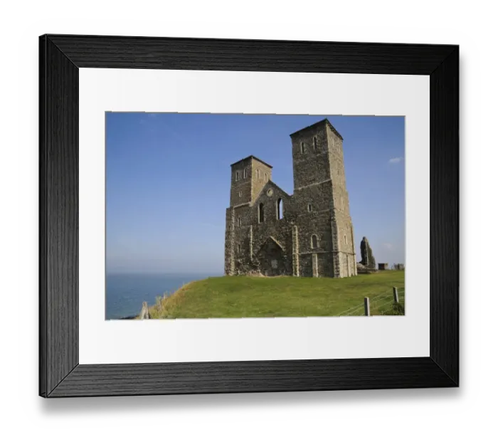 Framed Print : View of 12th Century ruined church and coast, St. Marys Church, Reculver Country Park, Reculver, Kent, England, August Framed Print : View of 12th Century ruined church and coast, St. Marys Church, Reculver Country Park, Reculver, Kent, England, August