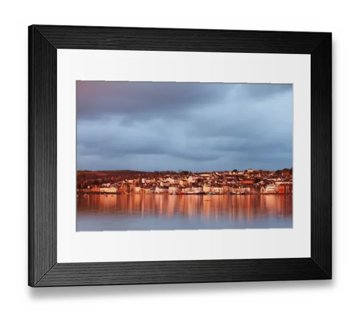 Framed Print : View across estuary at high tide towards town, with rainclouds gathering overhead at sunrise, River Torridge Framed Print : View across estuary at high tide towards town, with rainclouds gathering overhead at sunrise, River Torridge