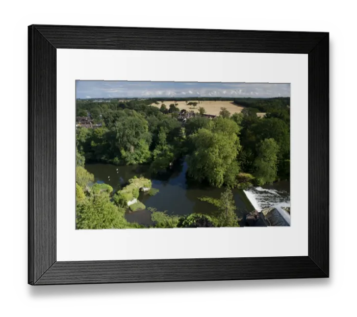 Framed Print : View from castle overlooking river with weir and surrounding countryside, Warwick Castle, River Avon, Warwick Framed Print : View from castle overlooking river with weir and surrounding countryside, Warwick Castle, River Avon, Warwick
