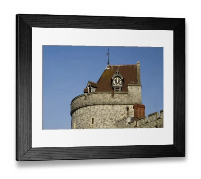 Framed Print : Castle tower with clock, Curfew Tower, Lower Ward, Windsor Castle, Windsor, Berkshire, England, October