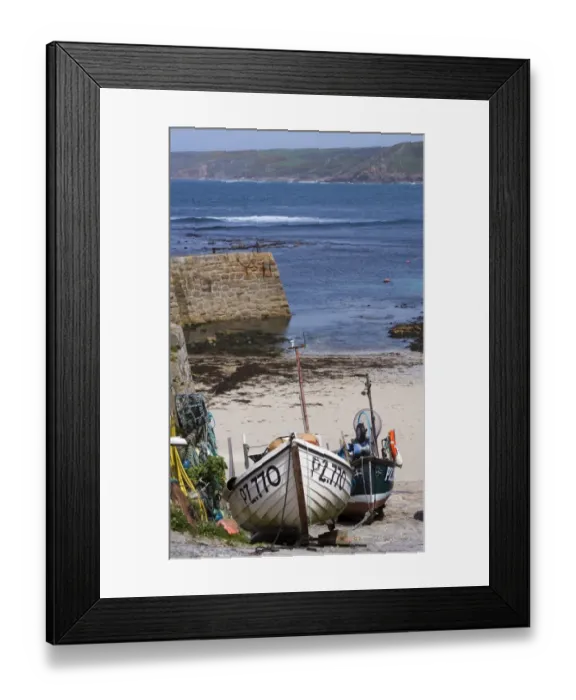 Framed Print : Fishing boats moored at harbour in coastal village, Sennen Cove, Sennen, Cornwall, England, May Framed Print : Fishing boats moored at harbour in coastal village, Sennen Cove, Sennen, Cornwall, England, May