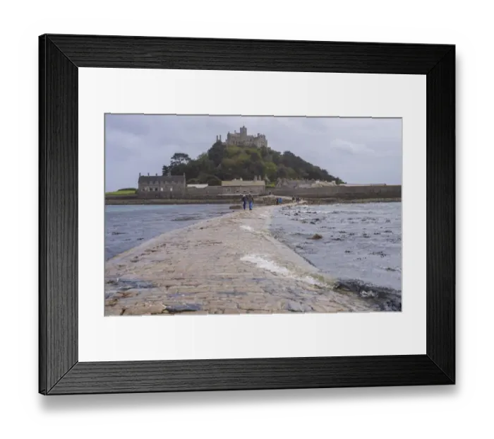 Framed Print : Seawater covering manmade causeway to tidal island, St. Michaels Mount, Mounts Bay, Marazion, Cornwall, England, May Framed Print : Seawater covering manmade causeway to tidal island, St. Michaels Mount, Mounts Bay, Marazion, Cornwall, England, May
