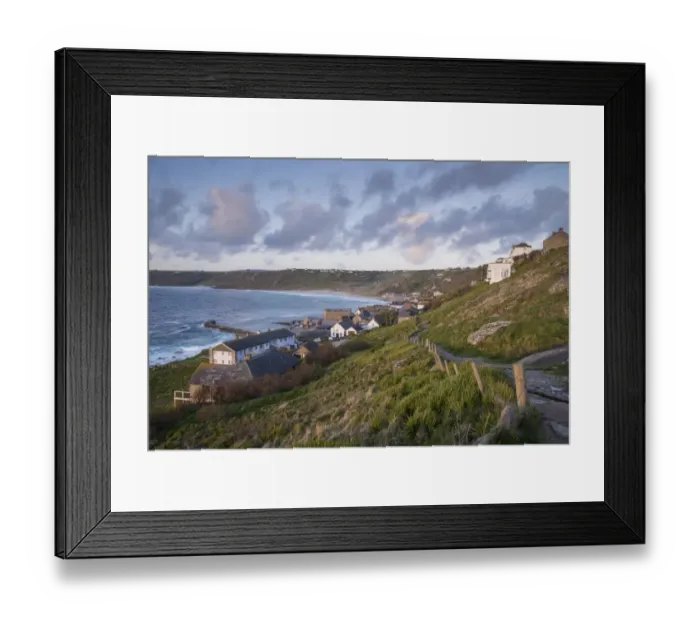 Framed Print : View of village and coastline, Sennen Cove, Sennen, Cornwall, England, May Framed Print : View of village and coastline, Sennen Cove, Sennen, Cornwall, England, May