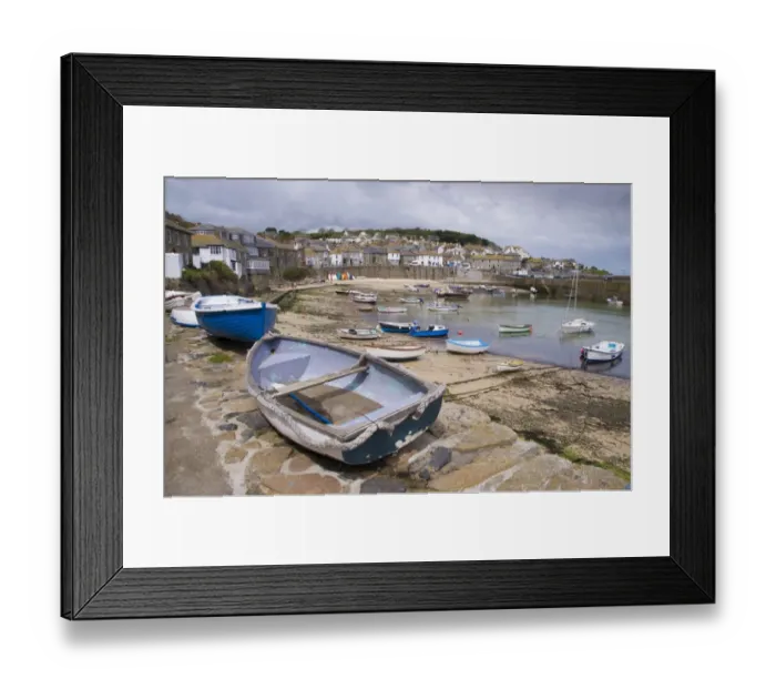 Framed Print : View of boats and coastal fishing village, Mousehole, Cornwall, England, May Framed Print : View of boats and coastal fishing village, Mousehole, Cornwall, England, May