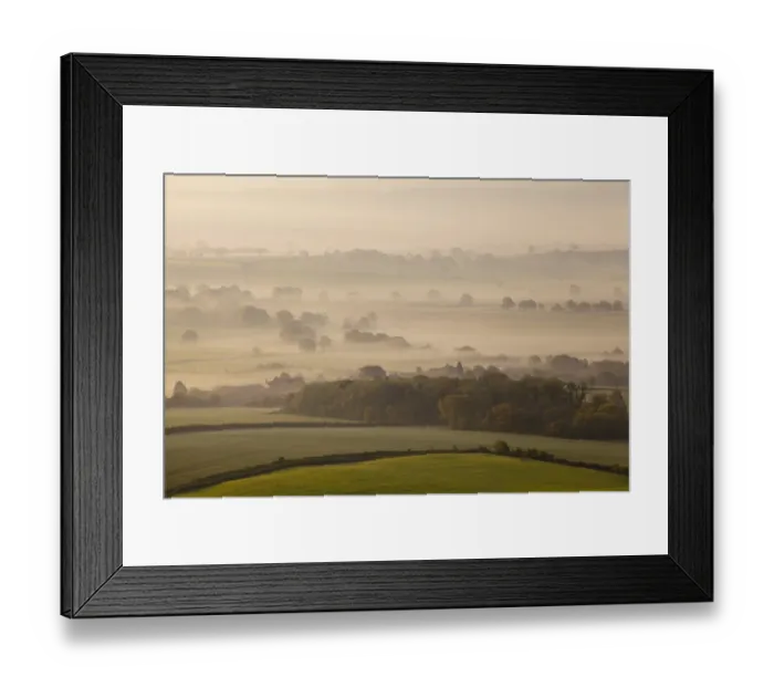 Framed Print : View of farmland with hedgerows and fields in mist at sunrise, Raddon Hill Farm, Raddon Hills, Devon, England, May Framed Print : View of farmland with hedgerows and fields in mist at sunrise, Raddon Hill Farm, Raddon Hills, Devon, England, May