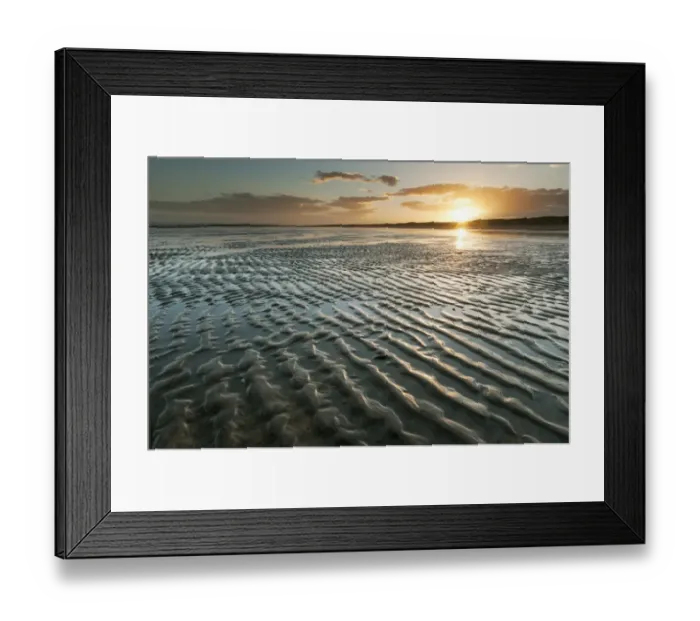 Framed Print : View of ripples in sand on beach during low tide at sunset, Camber Sands, East Sussex, England, June Framed Print : View of ripples in sand on beach during low tide at sunset, Camber Sands, East Sussex, England, June