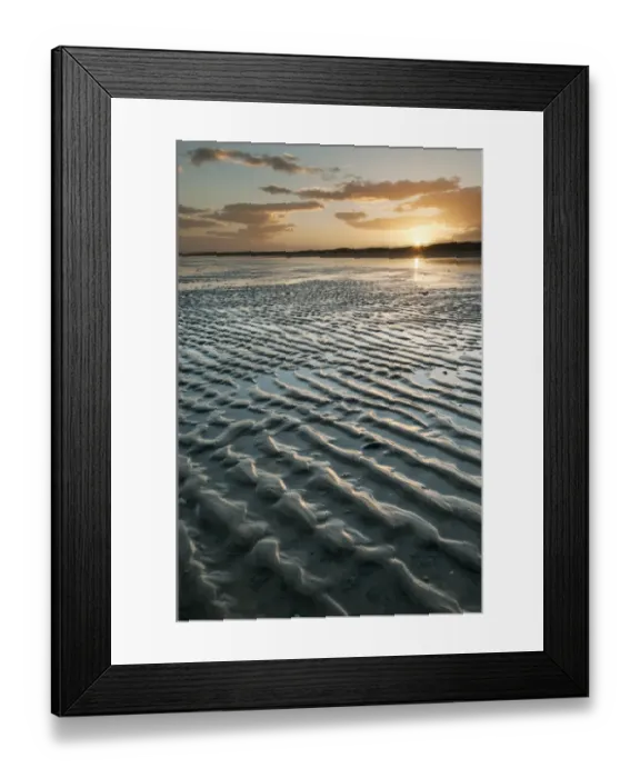 Framed Print : View of ripples in sand on beach during low tide at sunset, Camber Sands, East Sussex, England, June Framed Print : View of ripples in sand on beach during low tide at sunset, Camber Sands, East Sussex, England, June