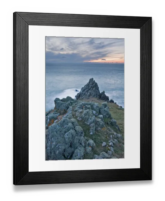 Framed Print : View of jagged basaltic rocks on coastal headland at sunset, Rumps Point, Pentire Head, Cornwall, England, March Framed Print : View of jagged basaltic rocks on coastal headland at sunset, Rumps Point, Pentire Head, Cornwall, England, March