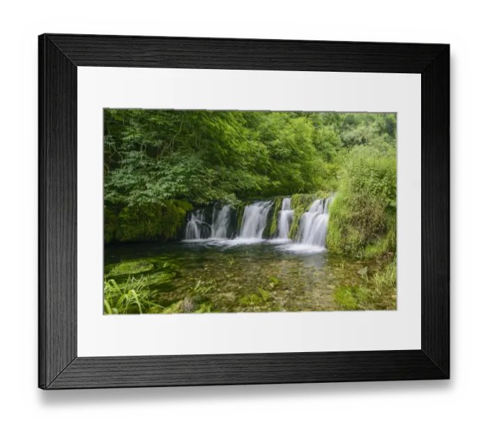 Framed Print : View of waterfall over limestone rocks, Tufa Dam, River Lathkill, Lathkill Dale, Peak District N. P Framed Print : View of waterfall over limestone rocks, Tufa Dam, River Lathkill, Lathkill Dale, Peak District N. P