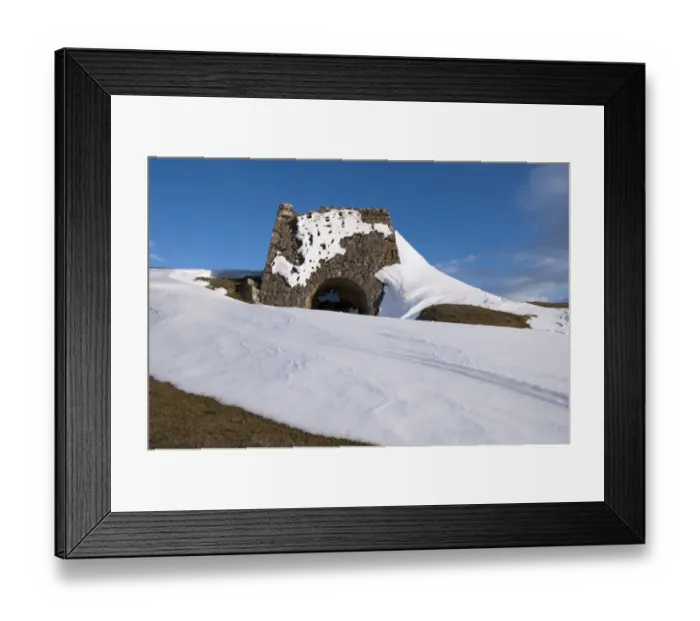Framed Print : Old lime kiln, used for burning limestone to extract lime to enrich land, surrounded by snowdrifts after snowstorm Framed Print : Old lime kiln, used for burning limestone to extract lime to enrich land, surrounded by snowdrifts after snowstorm