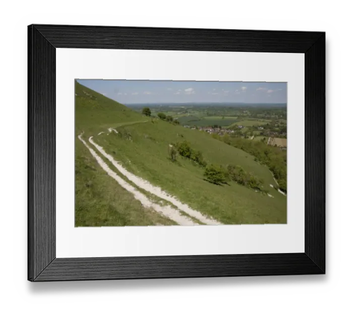 Framed Print : View of chalk escarpment overlooking village and farmland, Fulking, South Downs, West Sussex, England, June Framed Print : View of chalk escarpment overlooking village and farmland, Fulking, South Downs, West Sussex, England, June