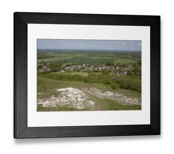 Framed Print : View of village and farmland from chalk escarpment, Fulking, South Downs, West Sussex, England, June Framed Print : View of village and farmland from chalk escarpment, Fulking, South Downs, West Sussex, England, June