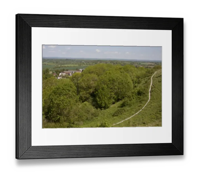 Framed Print : View over trees towards village and farmland from chalk escarpment, Fulking, South Downs, West Sussex, England, June Framed Print : View over trees towards village and farmland from chalk escarpment, Fulking, South Downs, West Sussex, England, June