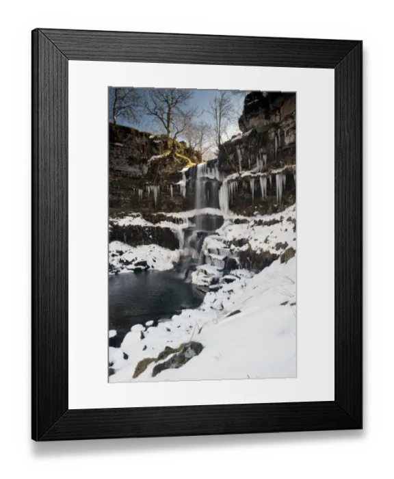 Framed Print : View of partially frozen waterfall with icicles, Uldale Force, River Rawthey, Baugh Fell, Howgill Fells, Cumbria Framed Print : View of partially frozen waterfall with icicles, Uldale Force, River Rawthey, Baugh Fell, Howgill Fells, Cumbria