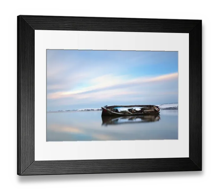 Framed Print : Snow covered wreck of old barge in tidal river at sunset, Fremington Quay, River Taw, near Barnstaple, North Devon Framed Print : Snow covered wreck of old barge in tidal river at sunset, Fremington Quay, River Taw, near Barnstaple, North Devon