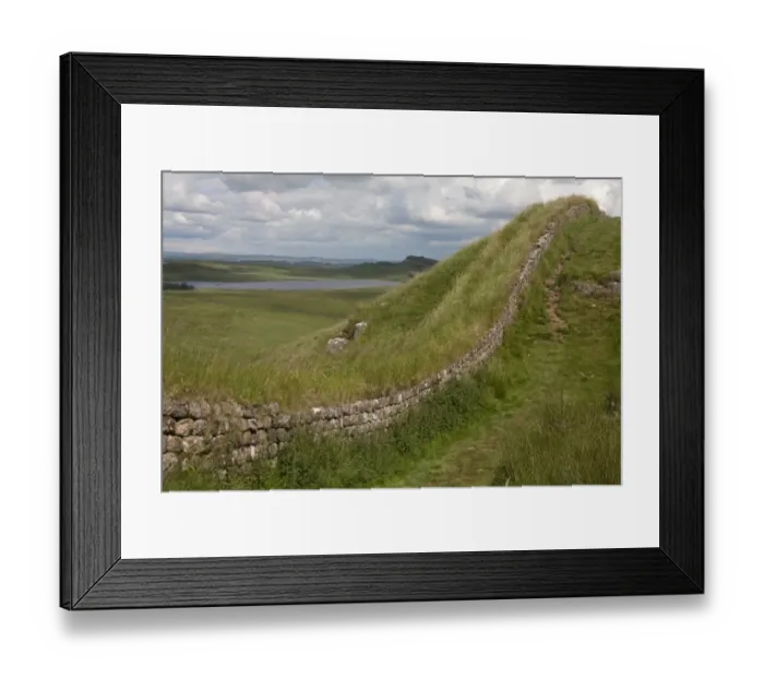 Framed Print : View of moorland and lake with remains of Roman fortifications, Hadrians Wall Framed Print : View of moorland and lake with remains of Roman fortifications, Hadrians Wall