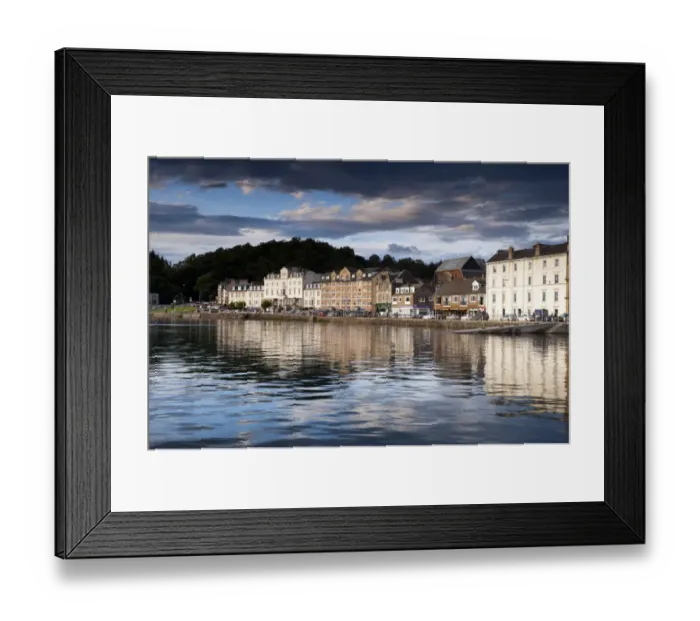 Framed Print : Town harbour front in evening sunlight, Oban, Firth of Lorn, Argyll and Bute, Scotland, August