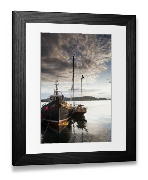 Framed Print : Boats in harbour at sunset, Oban, Firth of Lorn, Argyll and Bute, Scotland, August Framed Print : Boats in harbour at sunset, Oban, Firth of Lorn, Argyll and Bute, Scotland, August