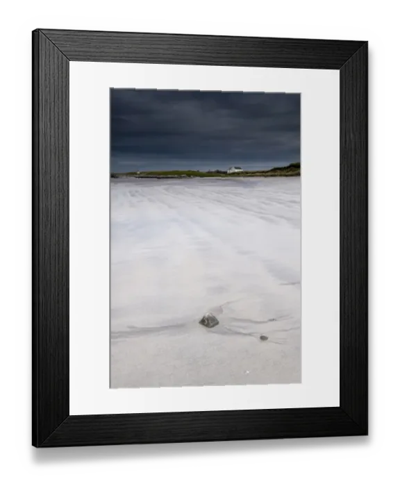Framed Print : View of wave patterns on sandy beach and stormclouds, Salum, Isle of Tiree, Inner Hebrides, Scotland, August