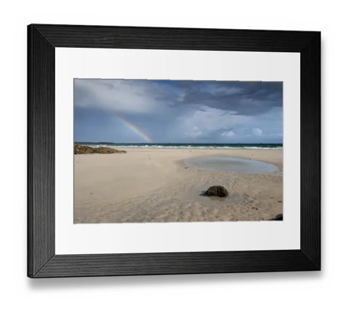 Framed Print : View of beach and rainbow forming over sea, Crossapol, Isle of Tiree, Inner Hebrides, Scotland, August Framed Print : View of beach and rainbow forming over sea, Crossapol, Isle of Tiree, Inner Hebrides, Scotland, August