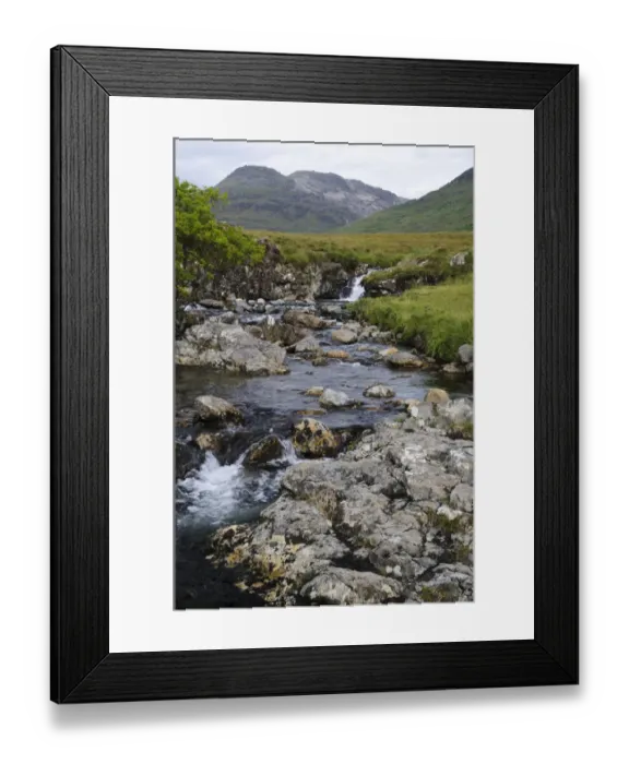 Framed Print : View of burn flowing from mountain towards sea loch, Abhainn na h-Uamha, Ben More, Loch na Keal, Isle of Mull Framed Print : View of burn flowing from mountain towards sea loch, Abhainn na h-Uamha, Ben More, Loch na Keal, Isle of Mull