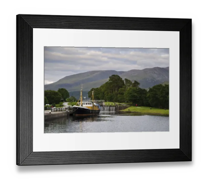 Framed Print : Ocean Bounty survey vessel moored beside lockgates at start of canal, Caledonian Canal, Loch Linnhe, Caol Framed Print : Ocean Bounty survey vessel moored beside lockgates at start of canal, Caledonian Canal, Loch Linnhe, Caol