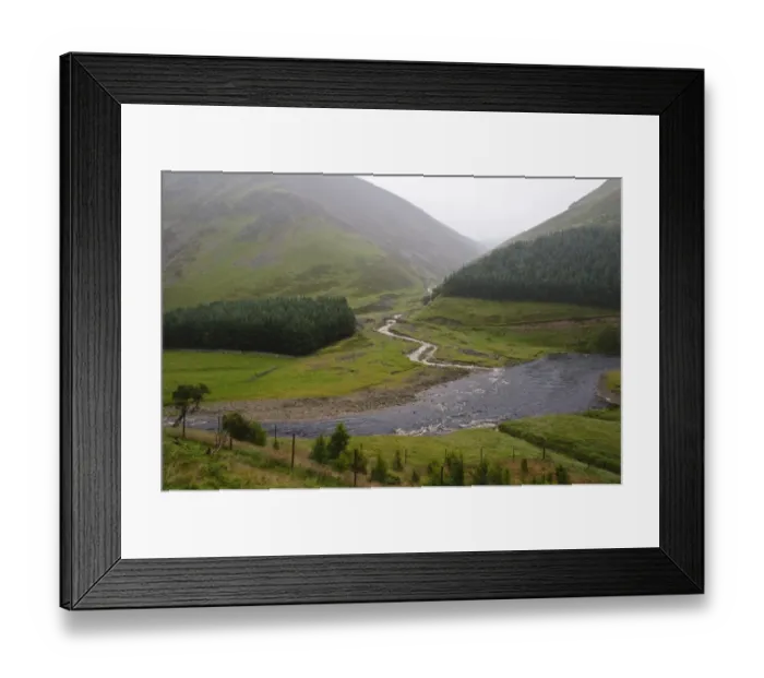Framed Print : View of mist and rain over river and valley, River Findhorn, Findhorn Valley, Inverness-shire, Highlands, Scotland Framed Print : View of mist and rain over river and valley, River Findhorn, Findhorn Valley, Inverness-shire, Highlands, Scotland