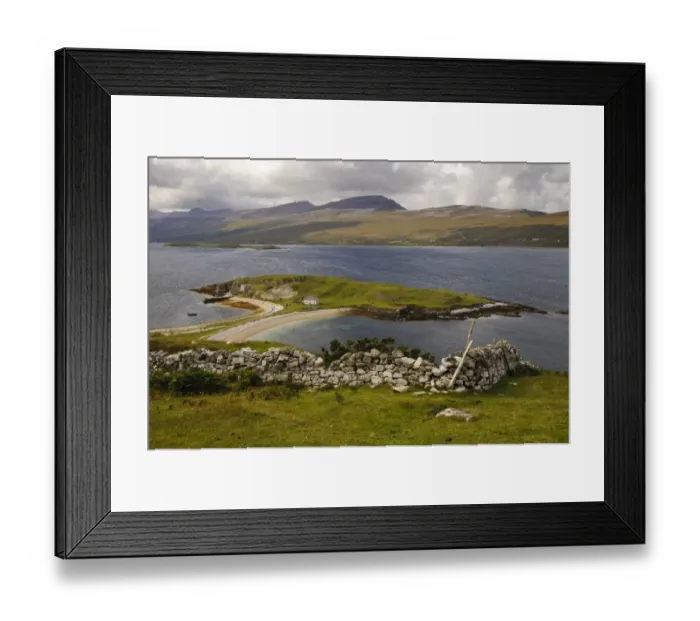 Framed Print : View of land in sea loch connected to mainland by tombolo promontory, Ard Neakie, Loch Eriboll, Sutherland, Highlands Framed Print : View of land in sea loch connected to mainland by tombolo promontory, Ard Neakie, Loch Eriboll, Sutherland, Highlands