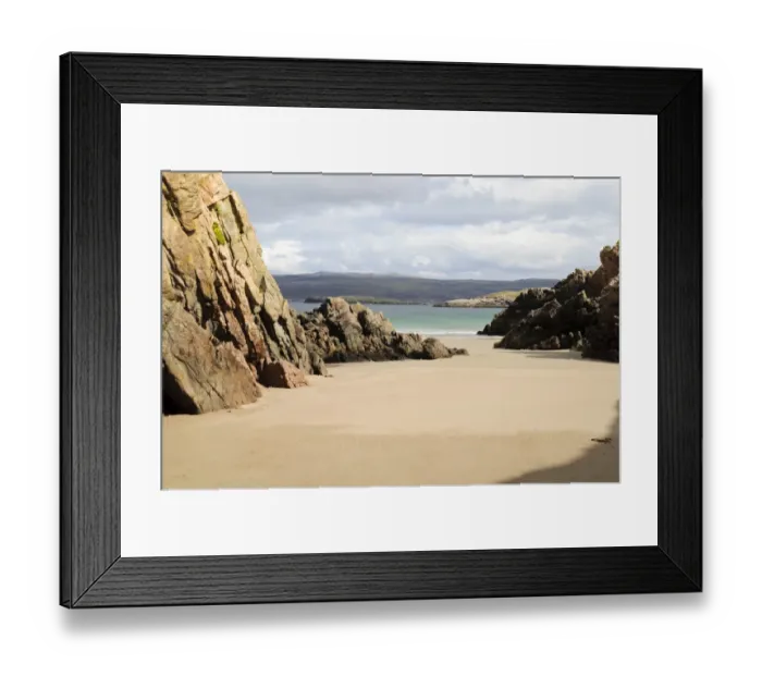 Framed Print : Rocks bordering pale beach sands, Traigh Allt Chailgeag, Ceannabeinne, Sutherland, Highlands, Scotland, August Framed Print : Rocks bordering pale beach sands, Traigh Allt Chailgeag, Ceannabeinne, Sutherland, Highlands, Scotland, August