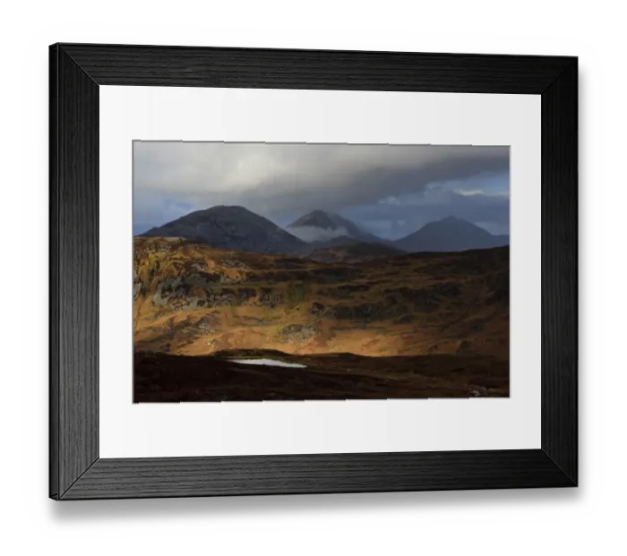 Framed Print : View of mountain peaks, Beinn a Chaolais, Beinn an Oir and Beinn Shiantaidh, Paps of Jura, viewed from Dubh Bheinn Framed Print : View of mountain peaks, Beinn a Chaolais, Beinn an Oir and Beinn Shiantaidh, Paps of Jura, viewed from Dubh Bheinn