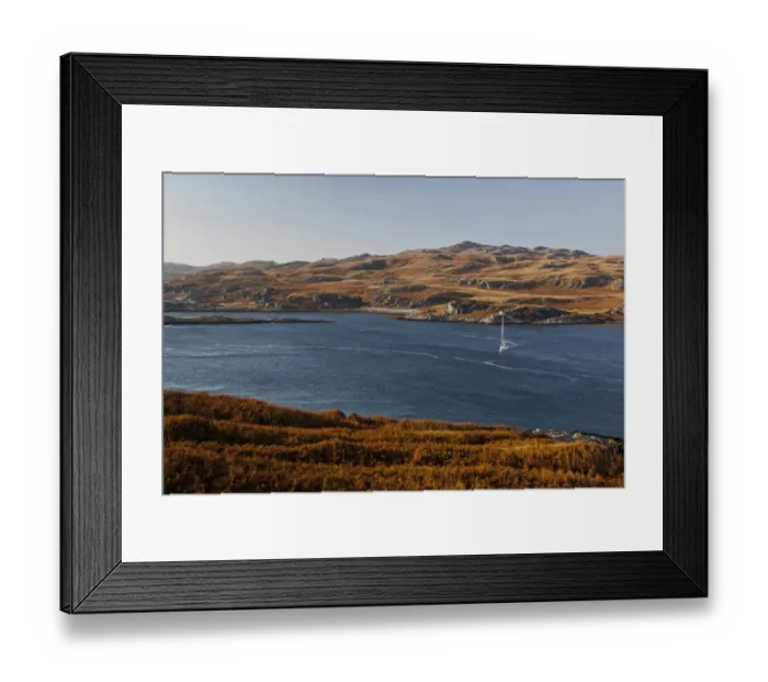 Framed Print : View of yacht on sea loch, view across to Ruantallan from Tarbert Estate, Loch Tarbert, Isle of Jura, Inner Hebrides Framed Print : View of yacht on sea loch, view across to Ruantallan from Tarbert Estate, Loch Tarbert, Isle of Jura, Inner Hebrides