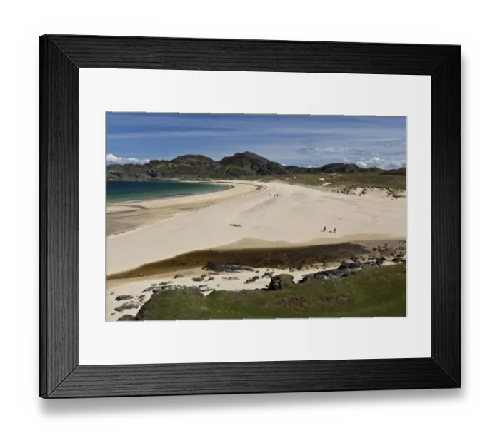 Framed Print : View of coastline with people walking on sandy beach, Kiloran Bay, Isle of Colonsay, Inner Hebrides, Scotland Framed Print : View of coastline with people walking on sandy beach, Kiloran Bay, Isle of Colonsay, Inner Hebrides, Scotland