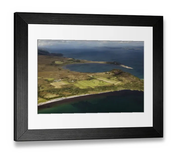 Framed Print : Aerial view of coastline with bay, Knockrome, Ardfernal, Corran Sands and Lowlandmans Bay, Isle of Jura