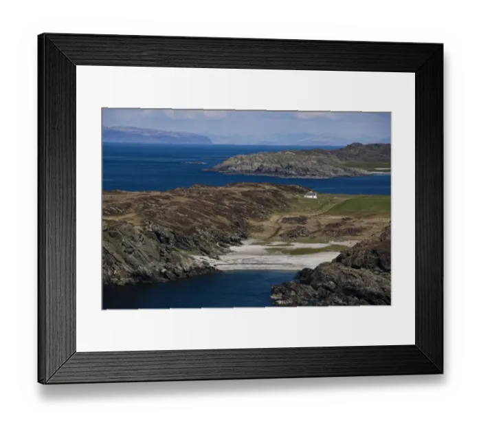 Framed Print : View of northwest coastline with raised beach and lone house, Port nam Fliuchan, Isle of Colonsay, Inner Hebrides Framed Print : View of northwest coastline with raised beach and lone house, Port nam Fliuchan, Isle of Colonsay, Inner Hebrides