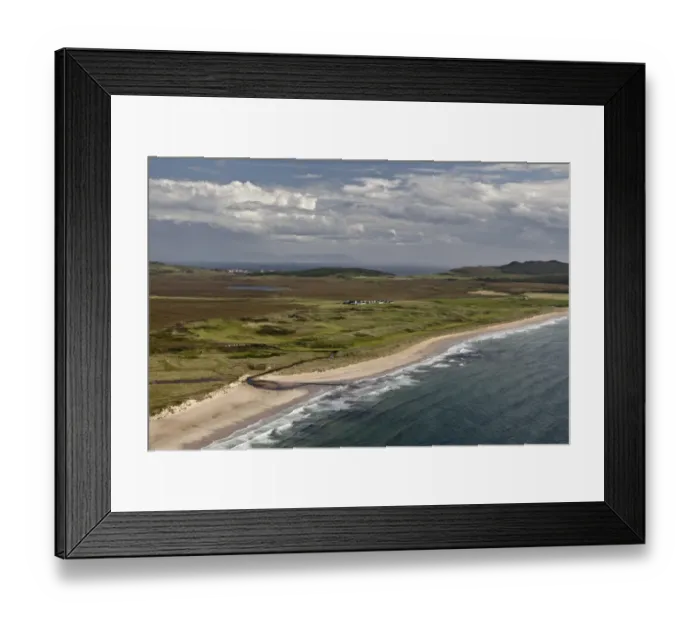 Framed Print : Aerial view of coastline with golfcourse and hotel, The Machrie Hotel, Links Golf Course, Laggan Bay, Isle of Islay Framed Print : Aerial view of coastline with golfcourse and hotel, The Machrie Hotel, Links Golf Course, Laggan Bay, Isle of Islay