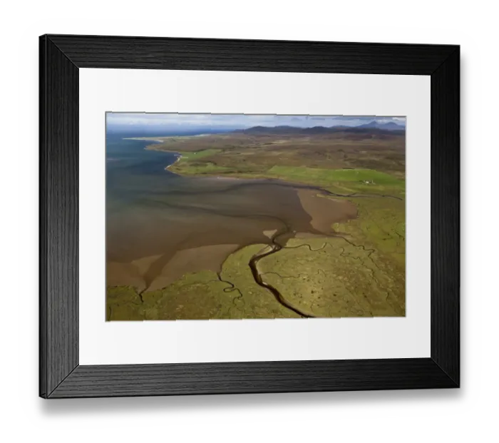 Framed Print : Aerial view of coastline with saltmarsh and sea loch, Loch Gruinart, Isle of Islay, Inner Hebrides, Scotland Framed Print : Aerial view of coastline with saltmarsh and sea loch, Loch Gruinart, Isle of Islay, Inner Hebrides, Scotland